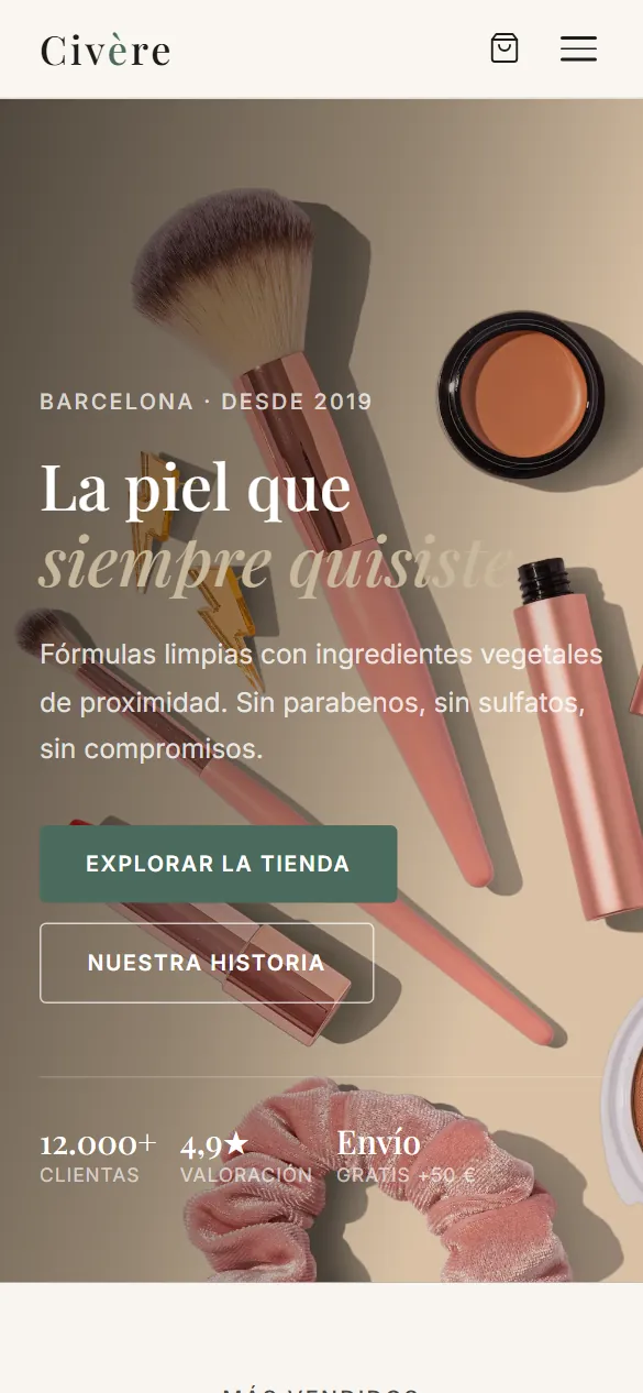 Móvil: portada de la tienda