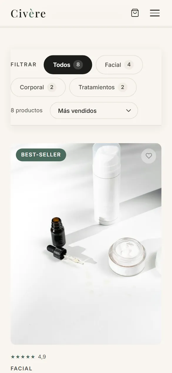 Móvil: catálogo con filtros