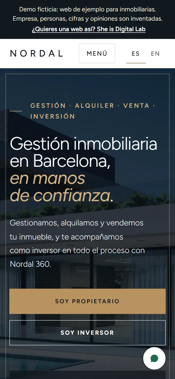 Móvil: portada con el aviso de demo