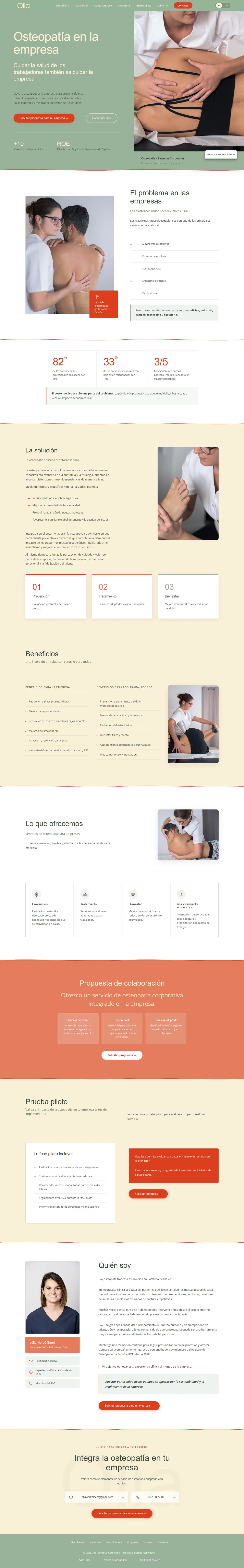 Captura de la página de inicio completa de Olia Workplace, de la portada al pie