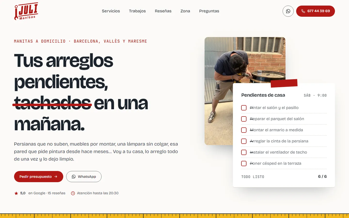 Portada de la web de Juli Manitas: lista de arreglos del hogar tachados
