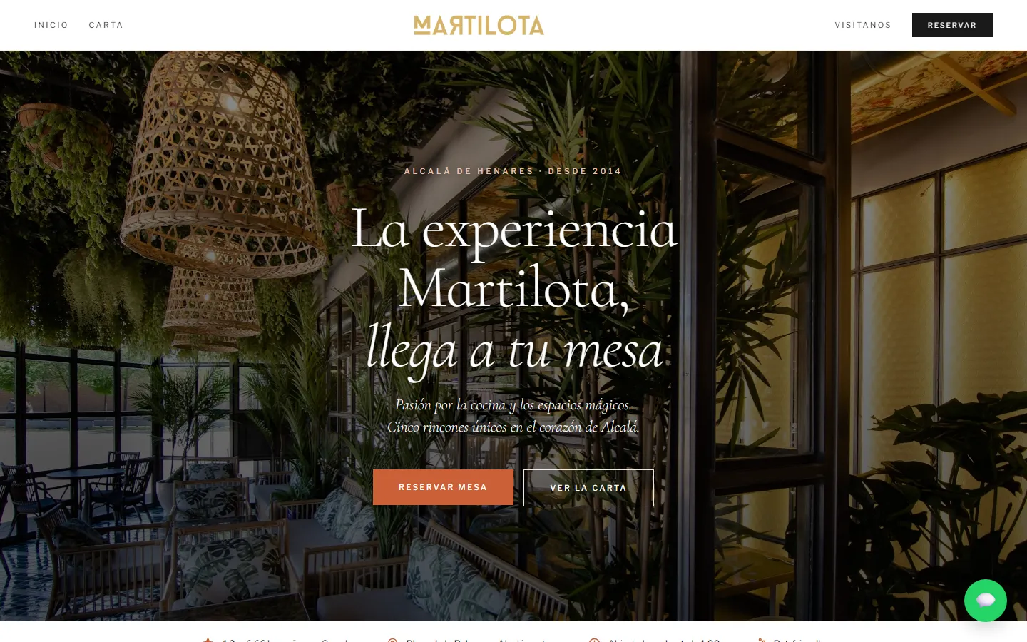 Portada de la web de Martilota: restaurante en Alcalá de Henares con terraza ajardinada